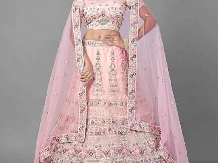 Myra Beautiful Pink Heavy Embroidered Soft Net Bridal Lehenga Discount