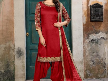 Myra Red Art Silk Real Glass Work Suit Cheap