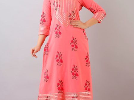 HERE&NOW Floral Printed Gotta Patti Regular Kurta with Palazzos For Sale