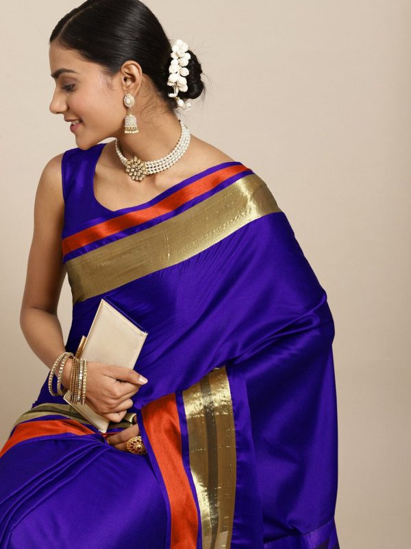 Saree Mall Blue & Copper-Toned Zari Silk Blend Uppada Sarees Online