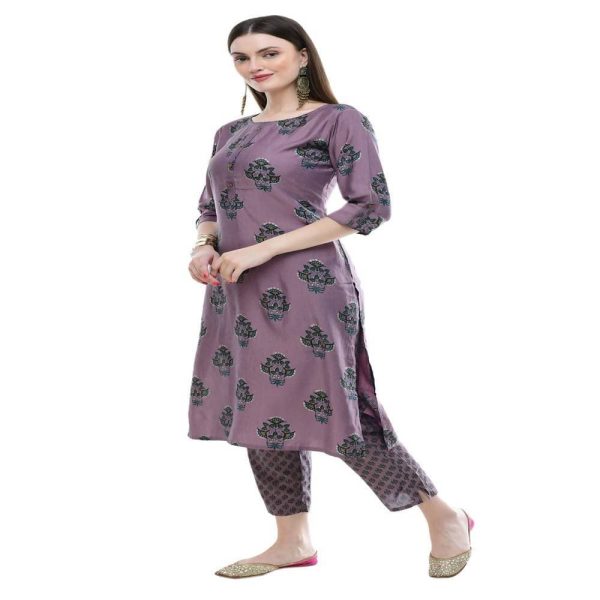 Lagi Women s Mauve Printed Straight Kurta & Pant (MC39B) Sale