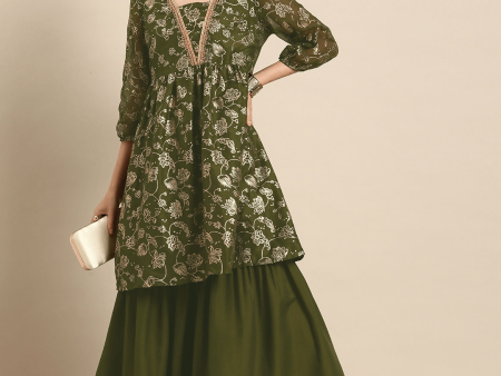 Anouk Ethnic Motifs Printed Regular A-Line Flared Kurti With Sharara Discount