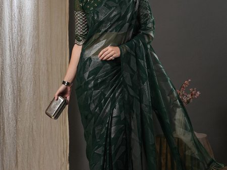 Saree Mall Green Abstract Printed Pure Georgette Saree on Sale