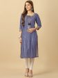 HERE&NOW Blue & White Tie-Up Neck Bandhani Printed Sequined Straight Kurta Sale