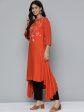 HERE&NOW Mirror Work Embroidered Keyhole Neck Asymmetric Dipped Hem Kurta Sale