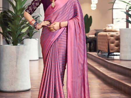 Saree Mall Magenta & Purple Striped Zari Saree Online Sale