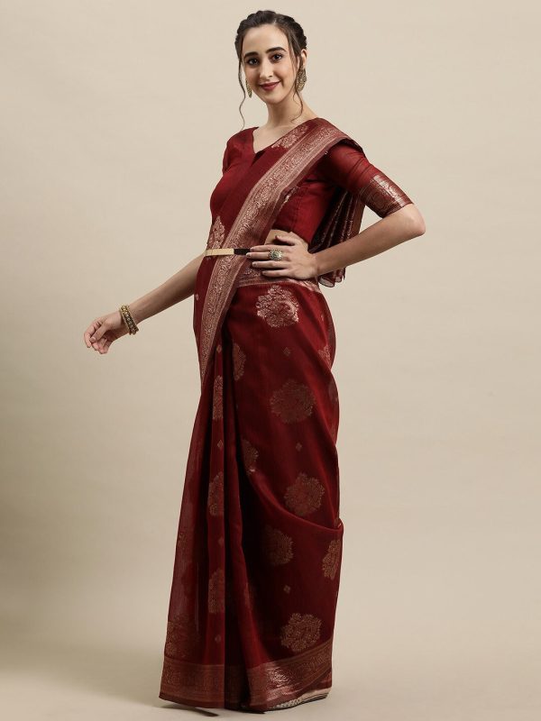 Saree Mall Maroon & Gold-Toned Ethnic Motifs Zari Silk Blend Banarasi Sarees Online Hot Sale