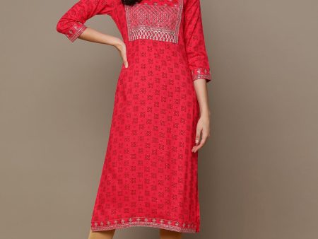 HERE&NOW Ethnic Motifs Printed Sequined Embroidered Straight Kurta For Sale