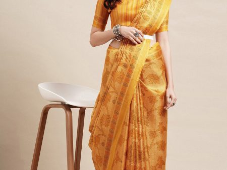 Saree Mall Yellow Floral Printed Bhagalpuri Saree Online