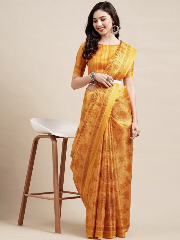 Saree Mall Yellow Floral Printed Bhagalpuri Saree Online