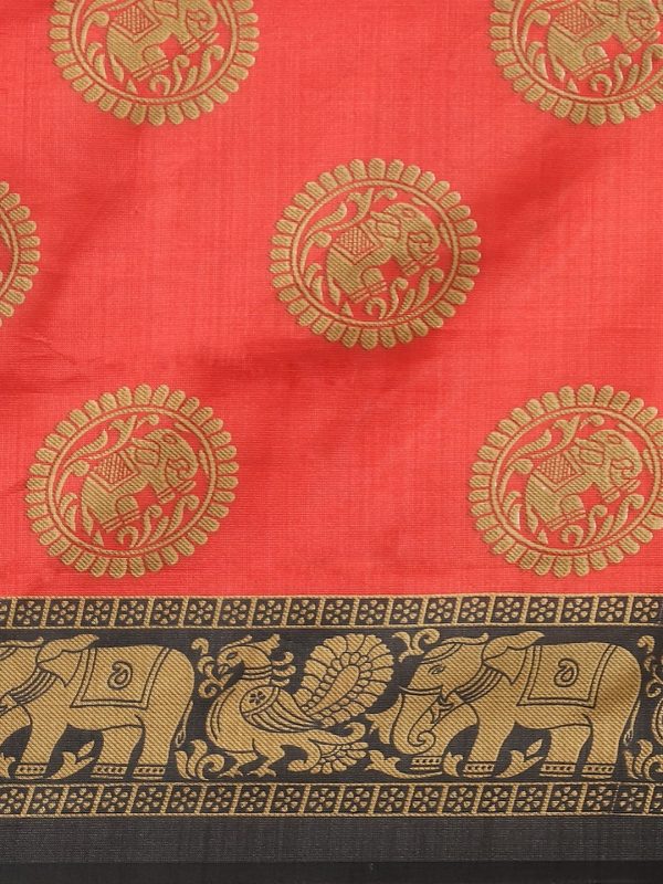 Saree Mall Red & Beige Printed Bhagalpuri Saree Cheap