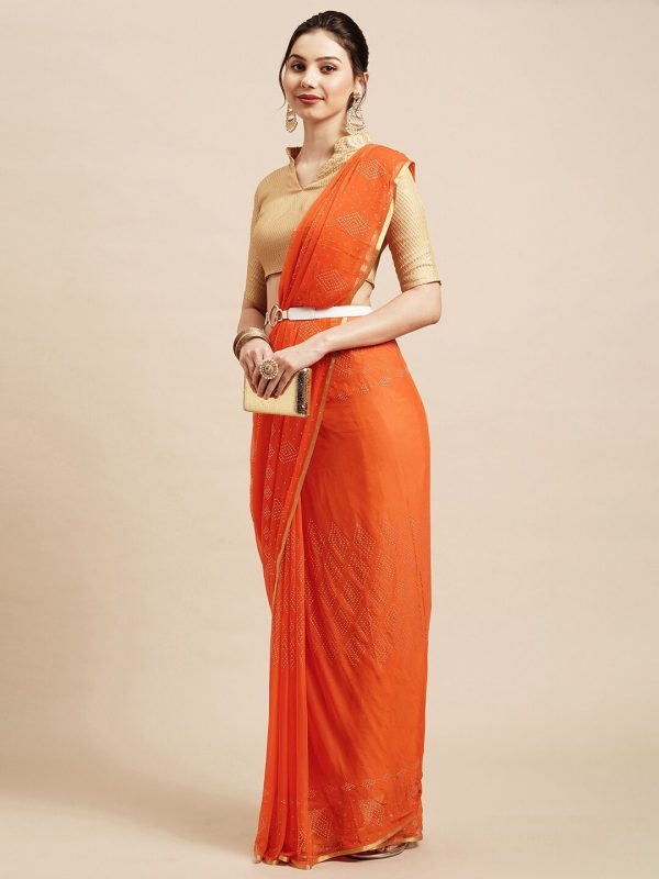 Saree Mall Orange & Gold-Toned Floral Sarees Online Hot Sale