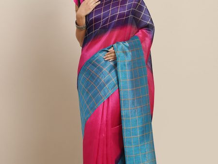 Saree Mall Pink & Purple Colourblocked Bhagalpuri Saree Online