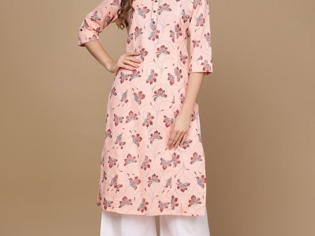 HERE&NOW Pink & Maroon Floral Printed Pure Cotton Kurta Hot on Sale