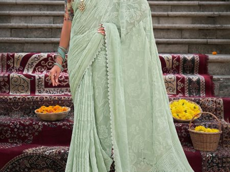 Saree Mall Floral Woven Design Pure Chiffon Sarees Hot on Sale