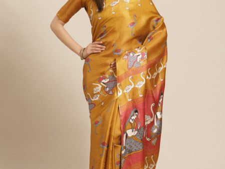 Saree Mall Brown & White Printed Saree Online Sale