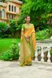 Vishnu Weaves Women s Yellow Handloom Raw Silk Zari Woven Saree with Blouse Discount