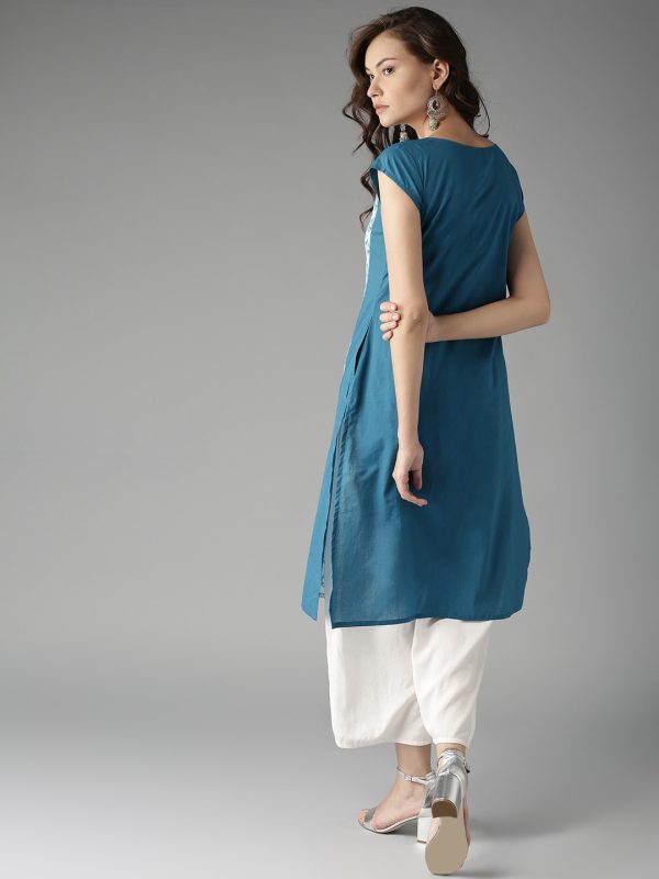 HERE&NOW Women Blue & Off-White Printed Straight Kurta Online Sale