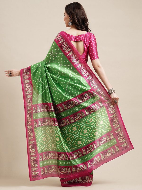 Saree Mall Green & Fuchsia Bandhani Silk Blend Bandhani Sarees Supply