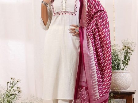 Anubhutee Ethnic Motifs Yoke Design Regular Thread Work Kurta With Trousers & Dupatta on Sale