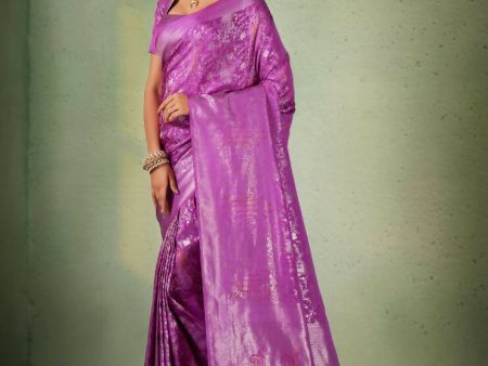 Graceful Designer Violet Color Kanjivaram Silk Saree With Weaving Work - Yomika Fashions For Cheap