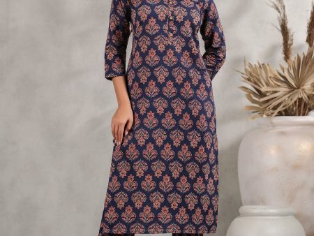 Anubhutee Ethnic Motifs Printed Shirt Collar Pure Cotton Kurta with Trousers Online