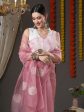 Saree Mall Mauve & White Floral Embroidered Organza Banarasi Sarees Discount