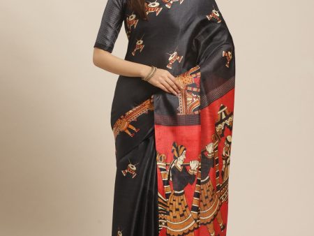 Saree Mall Black & Red Printed Saree Fashion