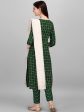 HERE&NOW Green & White Geometric Printed Pure Cotton Kurta With Trousers & Dupatta Supply