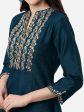 HERE&NOW Mandarin Collar Floral Embroidered A-Line Regular Fit Silk Kurta Discount