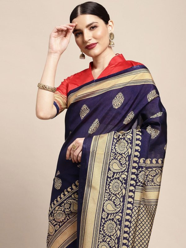 Saree Mall Ethnic Motifs Printed Half & Half Art Silk Sarees Cheap