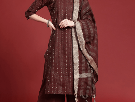 Anouk Ethnic Motifs Embroidered Regular Thread Work Kurta with Palazzos & Dupatta Sale