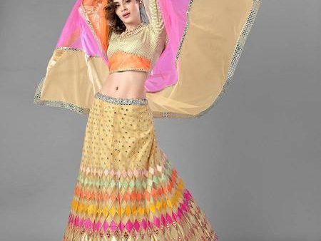 Myra Beige Heavy Embroidered Soft Net Bridal Lehenga Discount