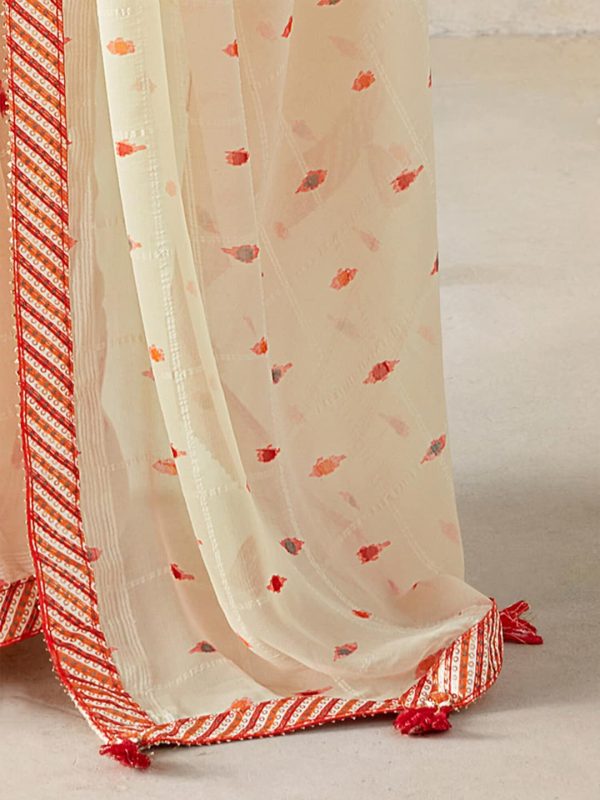 Saree Mall Geometric Printed Gotta Patti Pure Georgette Sarees on Sale