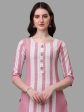 HERE&NOW Pink & White Striped Pure Cotton Kurta With Trousers & Dupatta Supply