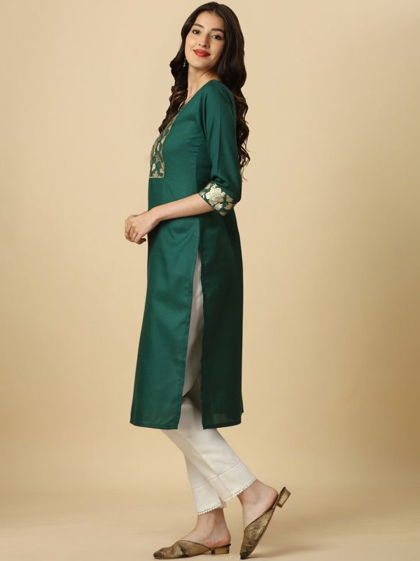 HERE&NOW Green Floral Yoke Design Gotta Patti Kurta Discount