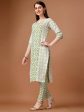 HERE&NOW Geometric Printed Pure Cotton Kurta With Trousers & Dupatta on Sale