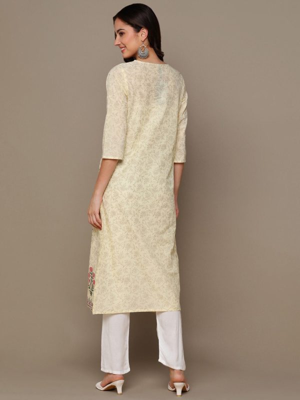 HERE&NOW Cream-Color & Pink Floral Printed Straight Kurta For Sale