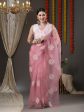 Saree Mall Mauve & White Floral Embroidered Organza Banarasi Sarees Discount