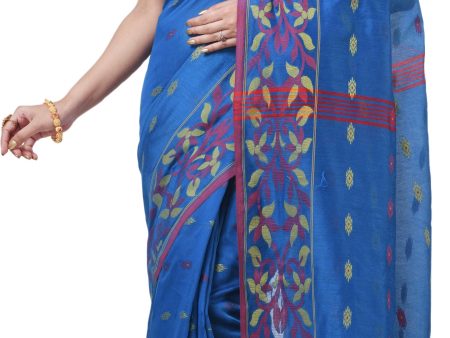 Desh Bidesh Woven Handloom Cotton Silk Saree (Light Blue) on Sale