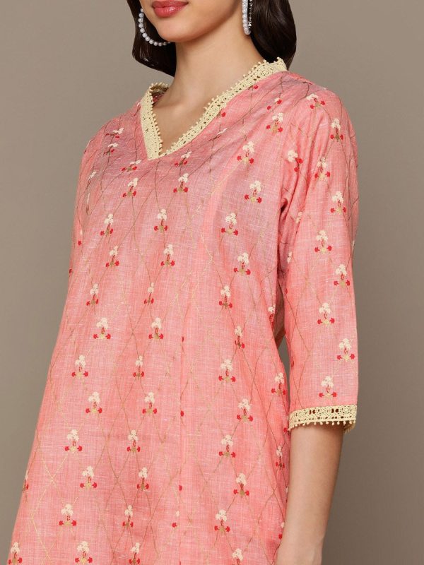 HERE&NOW Orange Floral Printed A-Line Kurta Set Hot on Sale