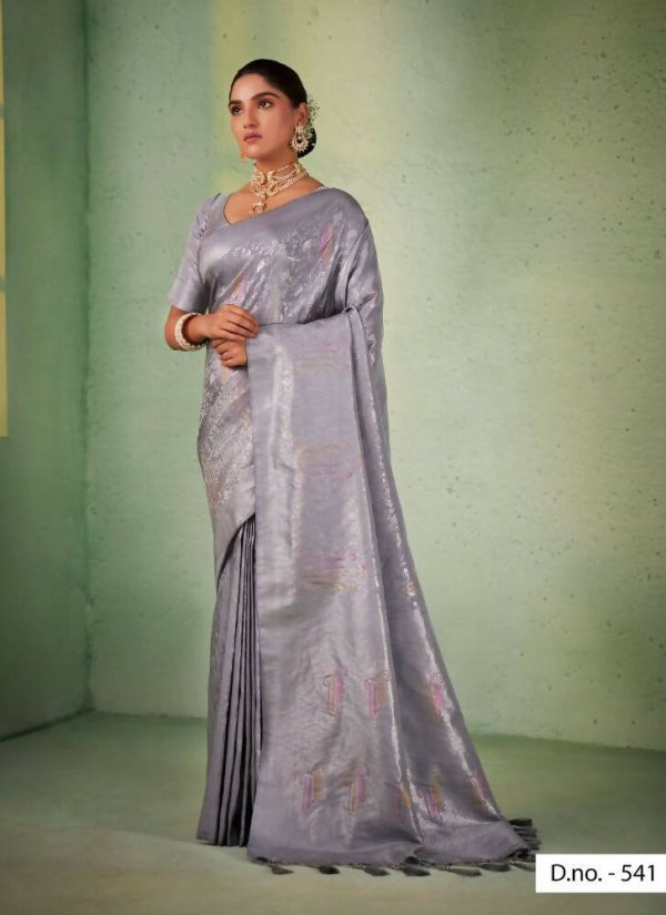 Delightful Designer Grey Color Kanjivaram Silk Saree With Weaving Work - Yomika Fashions Hot on Sale