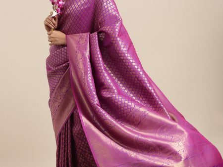 Saree Mall Purple Ethnic Motifs Zari Silk Blend Banarasi Sarees Fashion