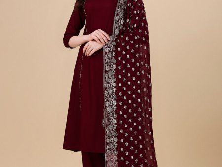 HERE&NOW Maroon & White Gotta Patti Kurta with Trousers & Dupatta Sale