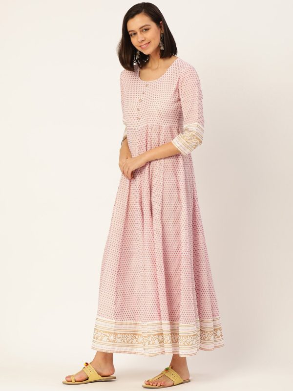 HERE&NOW Printed Anarkali Cotton Kurta With Dupatta Online Sale