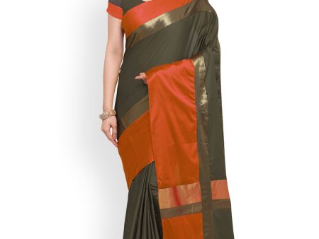 Saree Mall Green & Orange Solid Art Silk Saree Sale