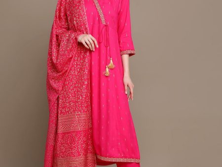 HERE&NOW Ethnic Motifs Printed Thread Work Angrakha Kurta with Palazzos & Dupatta Fashion