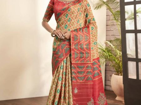 Beige Bhagalpuri Silk Woven design with Hand work butta Saree - Norita Nirvi on Sale