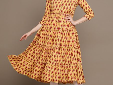 HERE&NOW Ethnic Motifs Printed Shirt Collar Pure Cotton Anarkali Kurta Online Sale