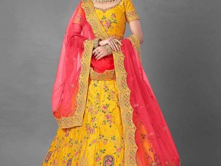 Myra Beautiful Yellow Heavy Embroidered Art Silk Bridal Lehenga Online Sale